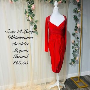 Mignon One Shoulder Red Dress with Rhinestone Accents